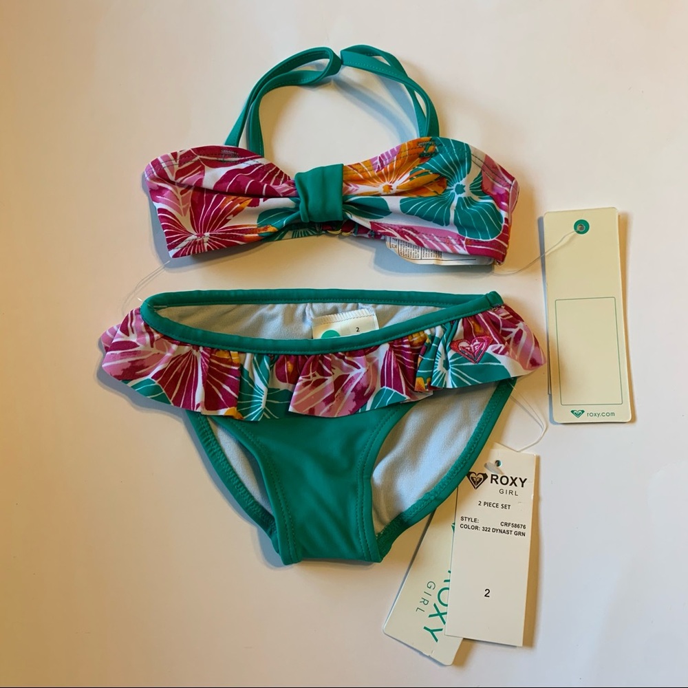 NWT Roxy Girl 2T green tropical swimsuit